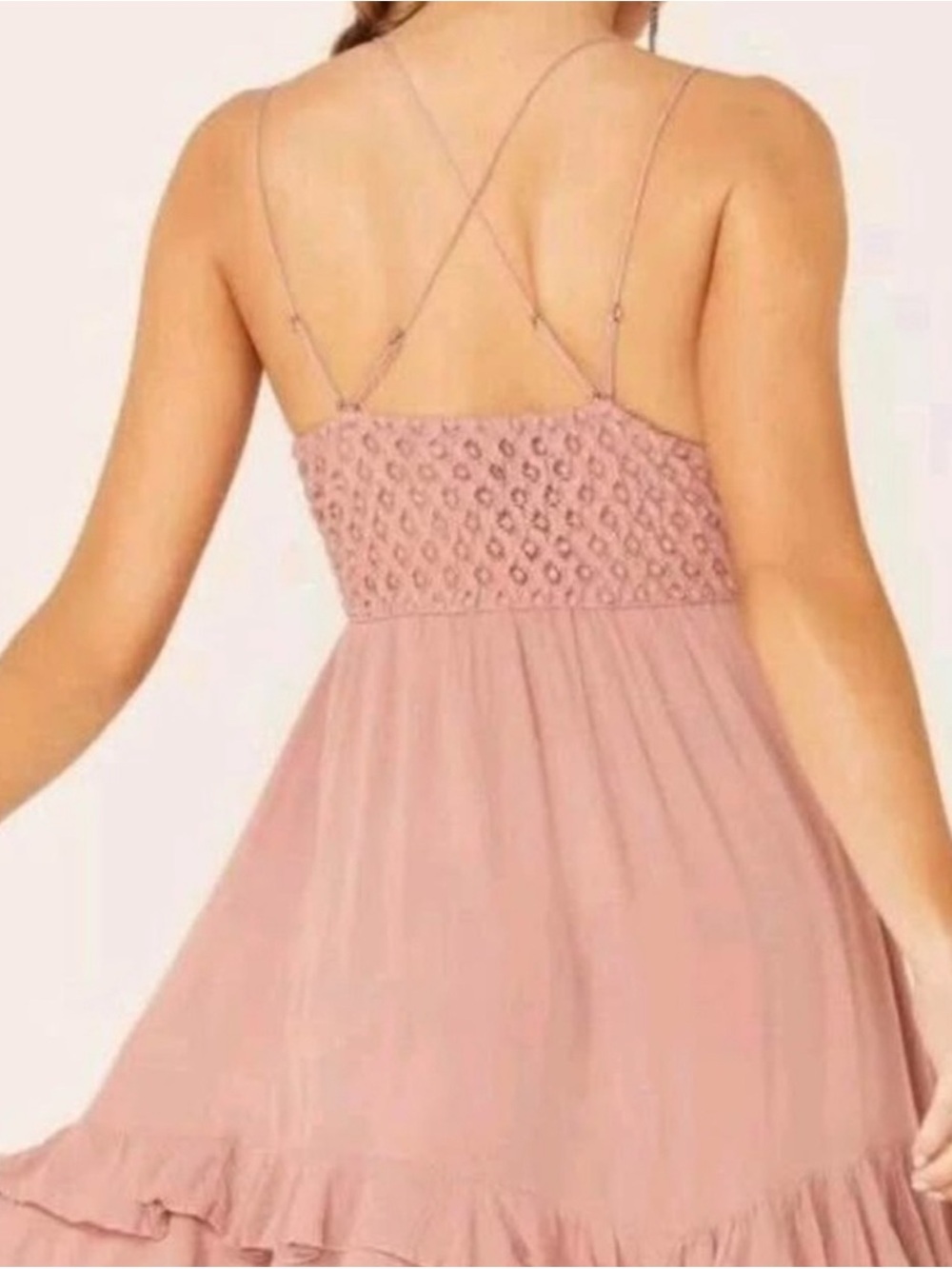 Free People Adela Dusty Rose Lace-Trim Mini Dress Size Medium - Picture 3 of 6